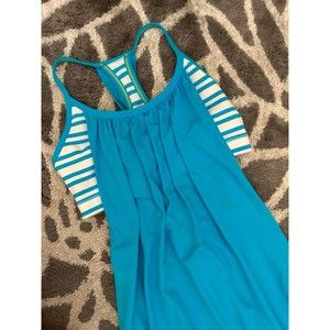 Teal and White Striped Lululemon No Limits Tank Top